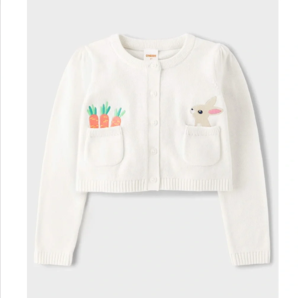 Gymboree White Cardigan with‎ Bunny and Carrot Pockets